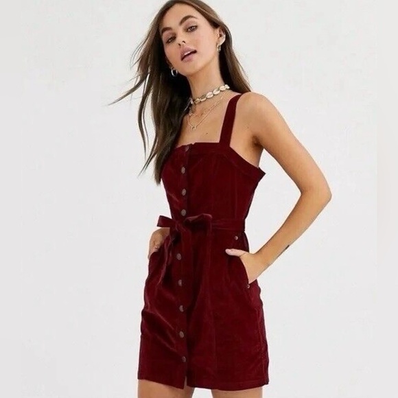 Abercrombie & Fitch Dresses & Skirts - Abercrombie & Fitch Corduroy Button Front Holiday Boho Overall Mini Dress Red L